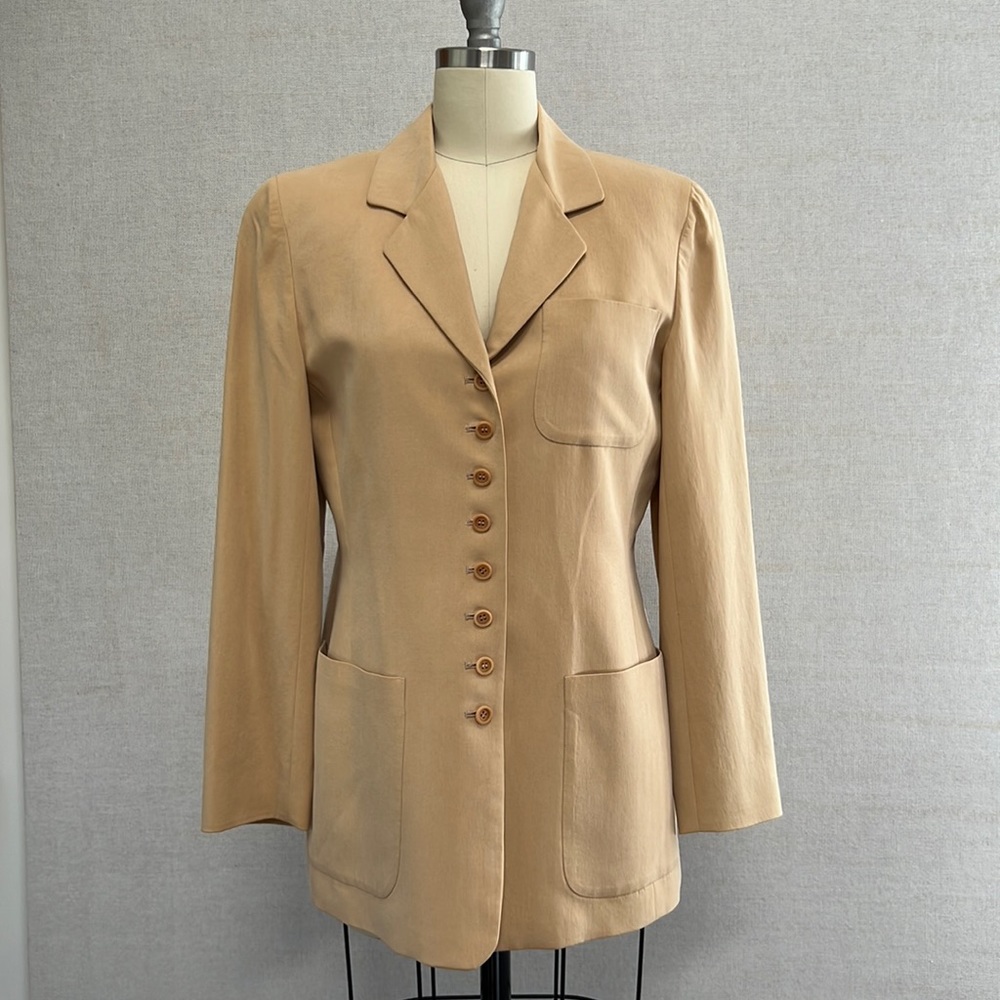 Emanuel Ungaro Sueded Beige Silk Vintage Blazer - 2/36